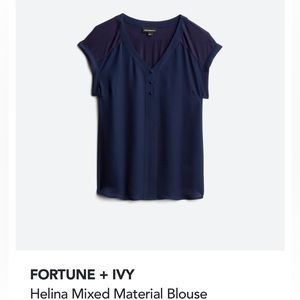 Fortune and Ivy mixed media blouse. Small. Navy blue.